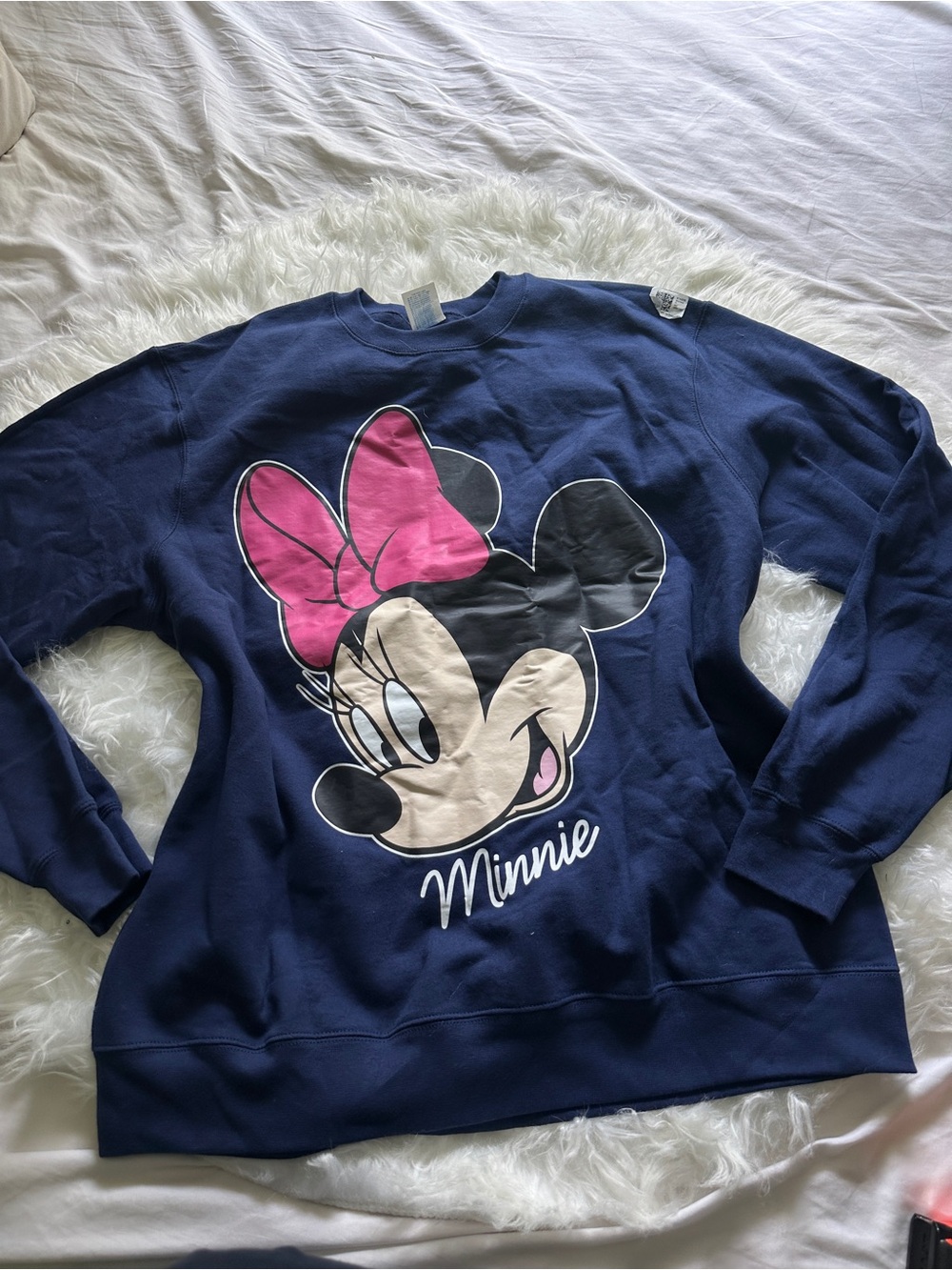 Navy Minnie Mouse Graphic Sweatshirt with Pink Bow